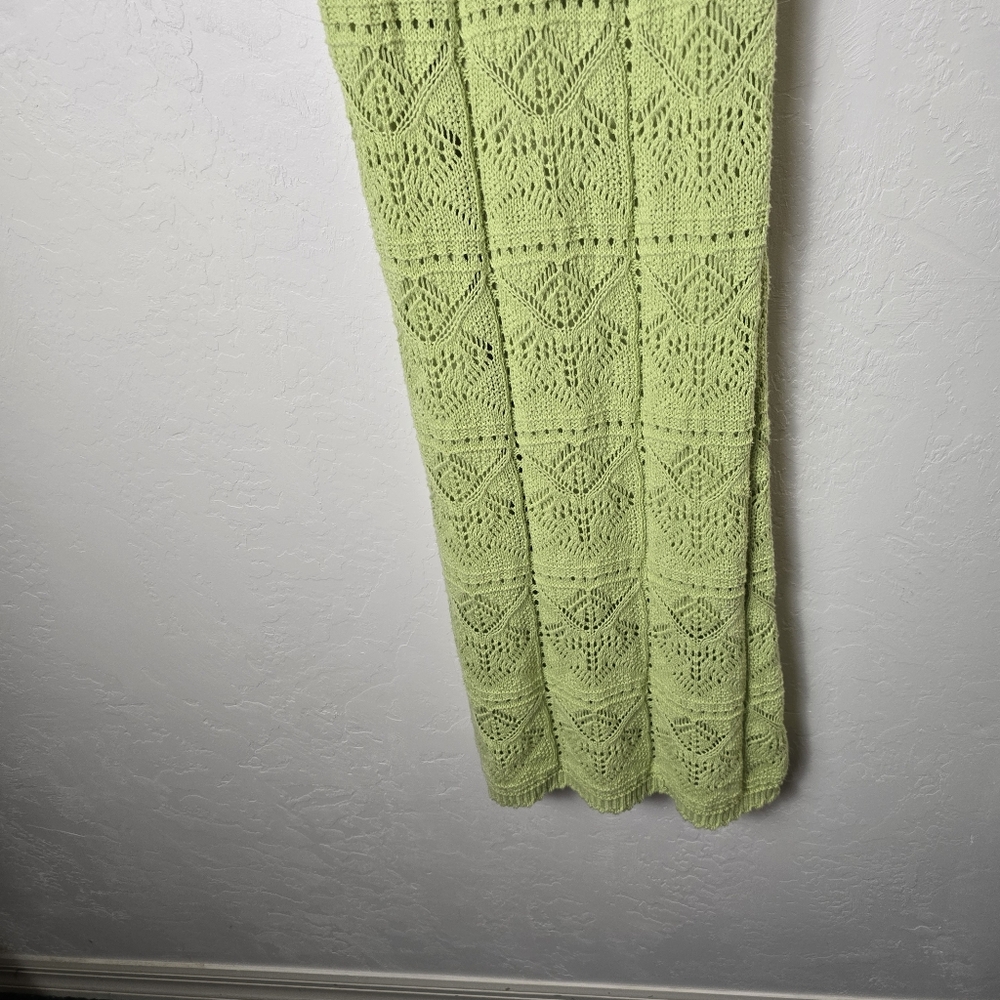 Freshman 1996 Lime Green Crochet Knit Boho V Neck Maxi Tank Dress Semi Sheer M - Picture 14 of 15